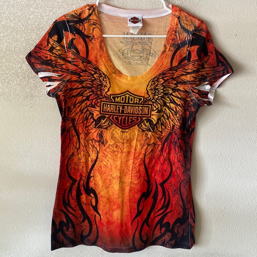 Harley Davidson Women’s Tee | Size: L | Color: Orange/Black